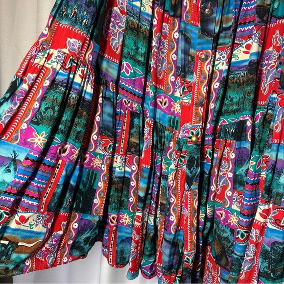 Vintage Skirt Maxi 80s Hippy Boho Gypsy Southwestern Aztec USA Native American - Picture 7 of 15